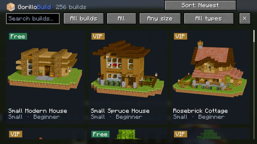 The in-game build browser